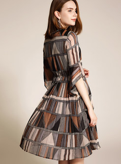 Chic Geometry Print Waist Slim A Line Dress