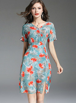 Stylish V-neck Silk Perspective Dress