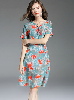 Stylish V-neck Silk Perspective Dress