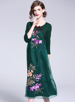 Ethnic Embroidered Hollow Out Loose Dress