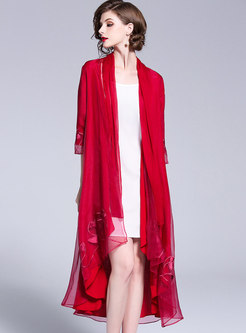 Red Half Sleeve Embroidered Long kimonos 