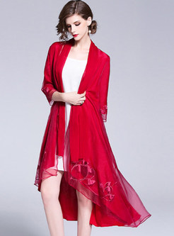 Red Half Sleeve Embroidered Long kimonos 