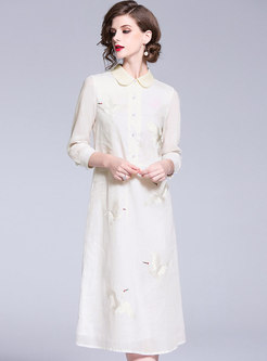 Trendy Ethnic Turn-down Collar Silk Dress