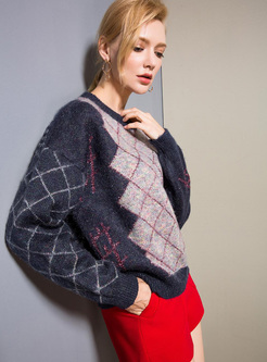 Fashionable O-neck Splicing Loose Sweater