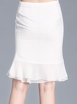White High Waist Slim Splicing Skirt