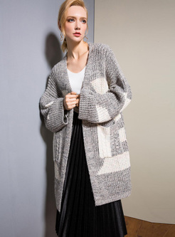 Knitted Splicing Loose Zip-up Coat