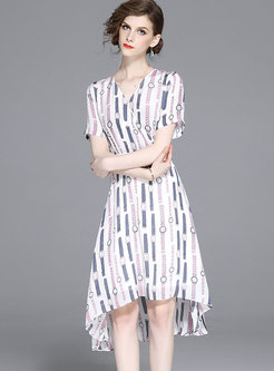Fashion V-neck High-Rise Asymmetric Dress