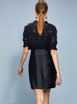 Black Batwing Sleeve Hollow Out False Two-piece Dress