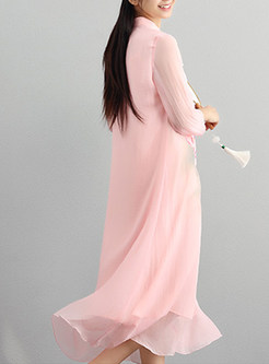 Pink Ethnic Perspective Loose Maxi Dress