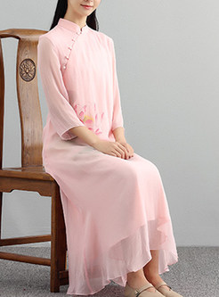 Pink Ethnic Perspective Loose Maxi Dress