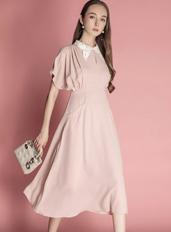 Sweet Solid Color Lace Collar Pocket Dress