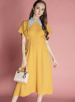 Sweet Solid Color Lace Collar Pocket Dress