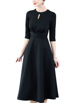 Black Three-quarter Sleeve A Line Dress