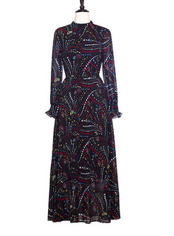 Street Vintage Flare Sleeve Chiffon Big Hem Dress