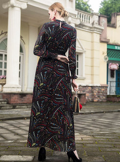Street Vintage Flare Sleeve Chiffon Big Hem Dress