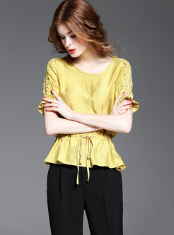 Yellow Tied Short Sleeve Hollow Out Top