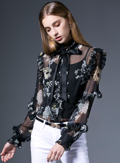 Floral Print Silk Perspective Blouse