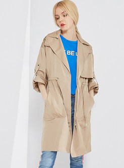 Pure Color Waist Slim Trench Coat