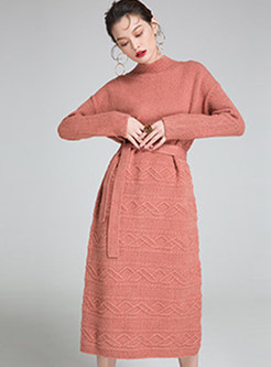 Trendy Tie-waist Knitted Dress 