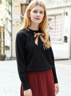 Fashionable Black Tied Knitted Sweater