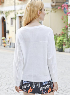 Solid Color Bat Sleeve Loose Sweater