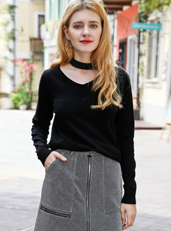 Pure Color Brief Slim Knitted Sweater