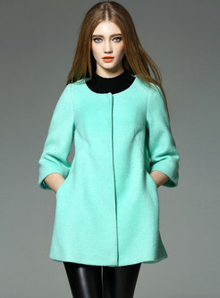 Pure Color Button-front Wool Coat 
