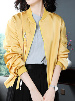 Yellow O-neck Zip-up Jacket