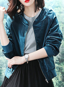 Chic Stand Collar Pure Color Short Coat