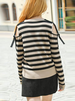 Casual Off Shoulder Striped Sweater