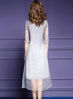 Half Sleeve Patchwork Embroidered Dress