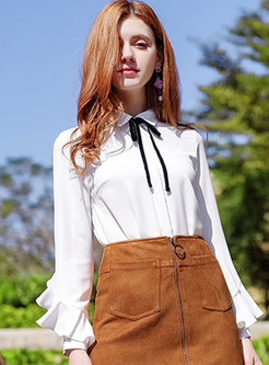 Chic Flouncing Sleeve Bowknot Blouse
