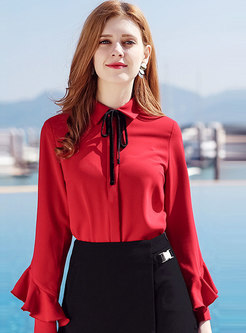 Chic Flouncing Sleeve Bowknot Blouse