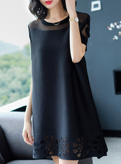 Fashionable Hollow Out Splicing Mini Dress