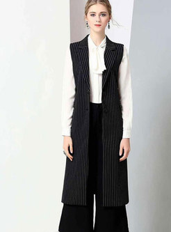 Vintage Notched Striped Wool Vest