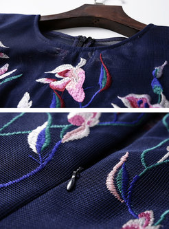 Embroidered Splicing High-Low Dress