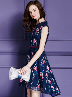 Embroidered Splicing High-Low Dress