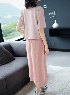 Elegant V-neck Knitted Top & Slim Skirt