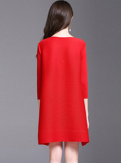 Pure Color V-neck Loose Mini Dress