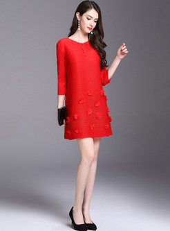 Pure Color V-neck Loose Mini Dress