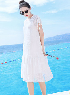 Chic White Silk Loose Dress With Tanks