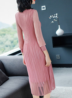 Chic Mesh Splicing Perspective Pleated Dress
