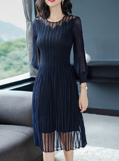 Chic Mesh Splicing Perspective Pleated Dress