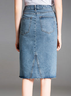 Street Asymmetric Slim Denim Skirt