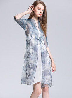 Street Silk Dress With Mesh Print Kimonos