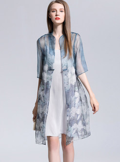 Street Silk Dress With Mesh Print Kimonos
