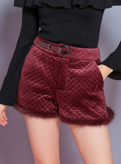 Wine Red Plaid Splicing Rough Selvedge Shorts
