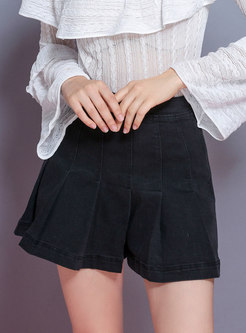 Casual Denim Pleated A Line Mini Skirt