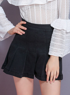 Casual Denim Pleated A Line Mini Skirt
