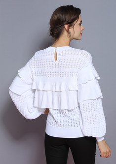 Lantern Sleeve Hollow Out Double-layered Top